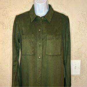 D & CO/DENIM & CO WMNS FOREST GRN FAUX SUEDE SHIRT,XS,NEWNOTAGS,2 POCKETS,SNAPS